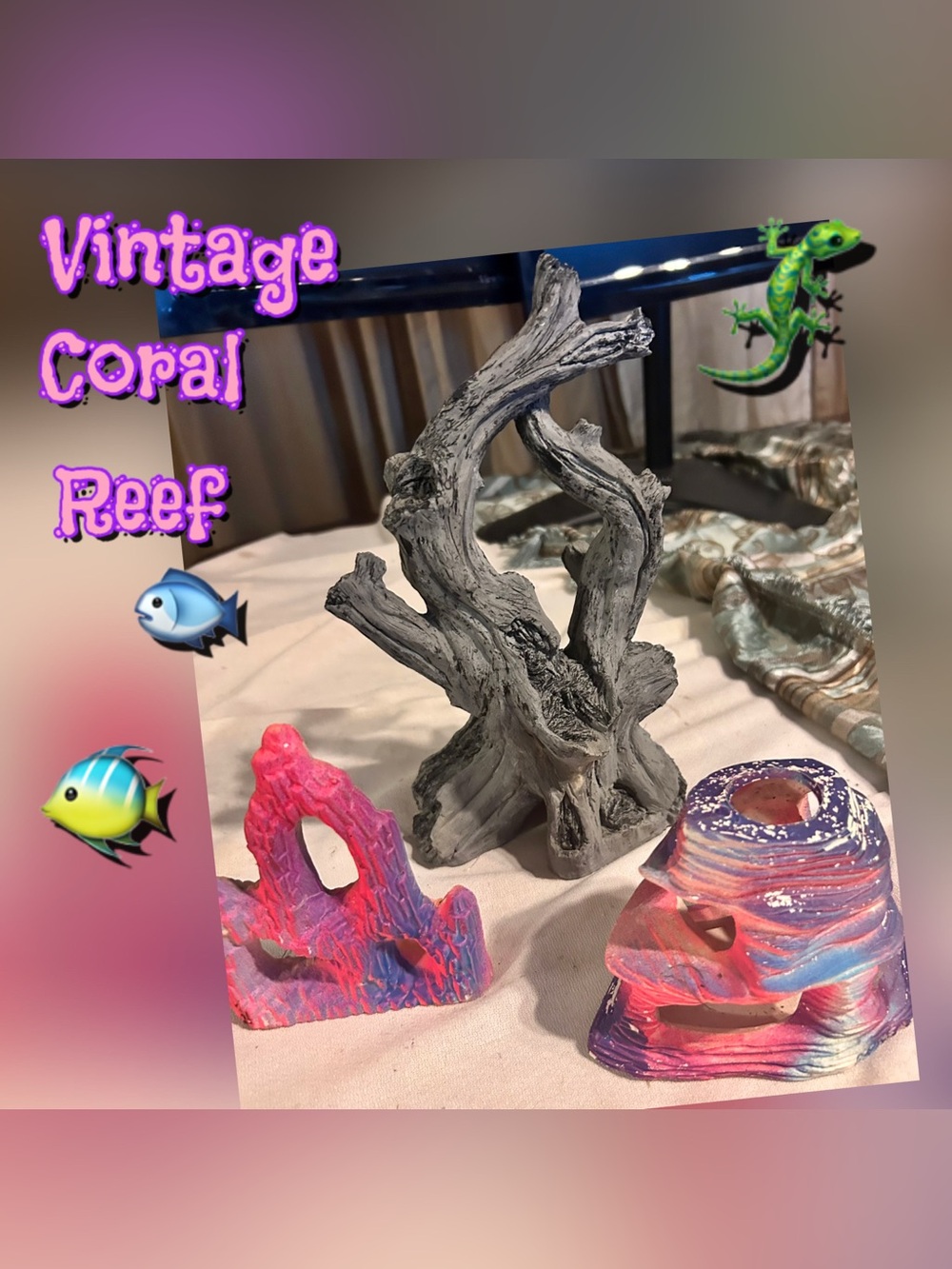 3 pc VINTAGE Gray Coral Reef Aquarium Ornament